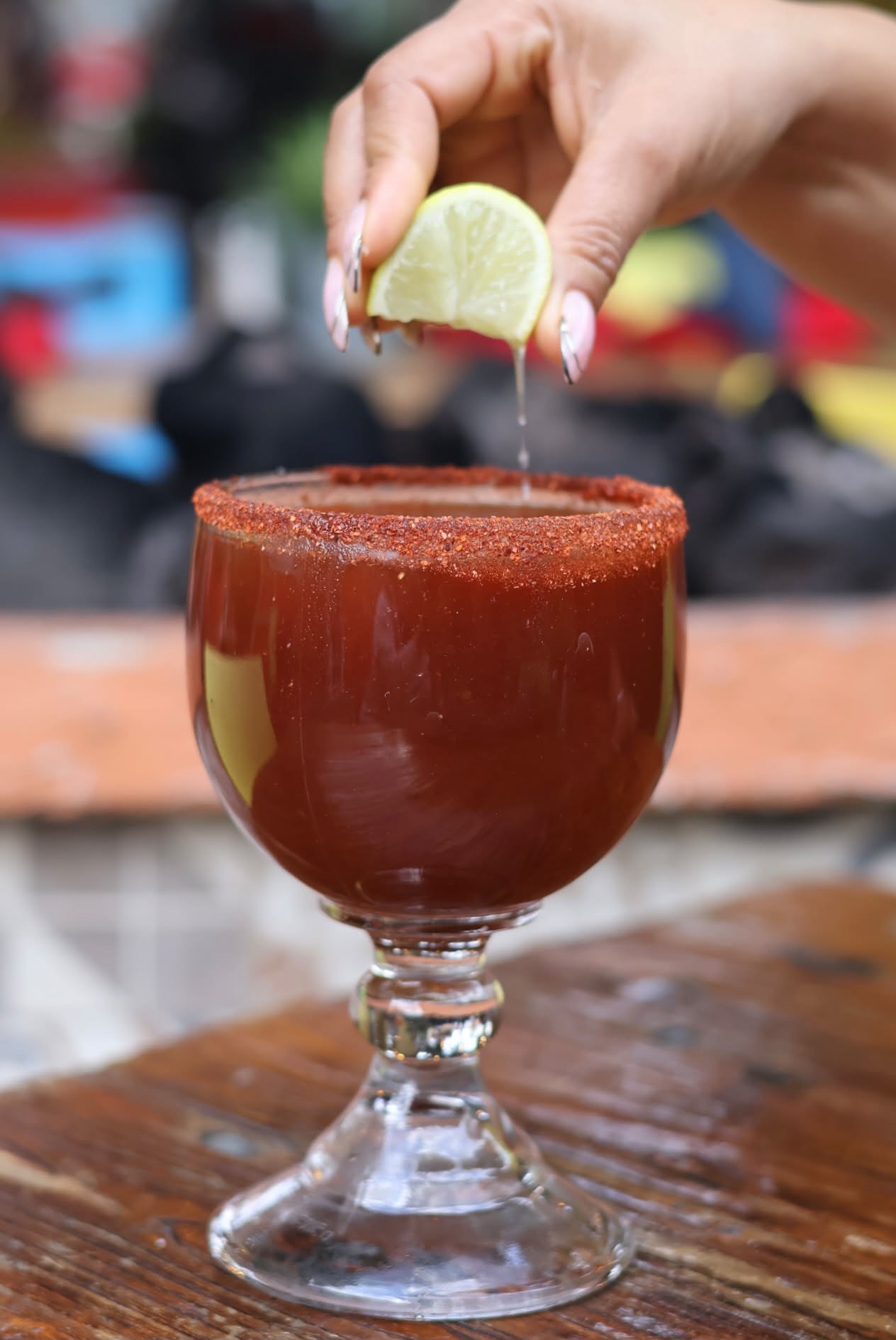 Michelada served with lime at El Patio