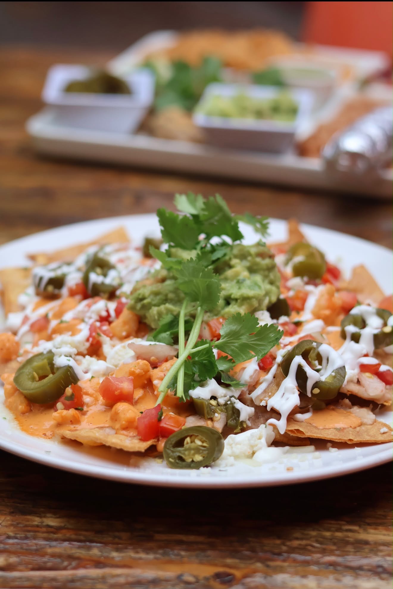 El Patio signature nachos with guacamole and cheese